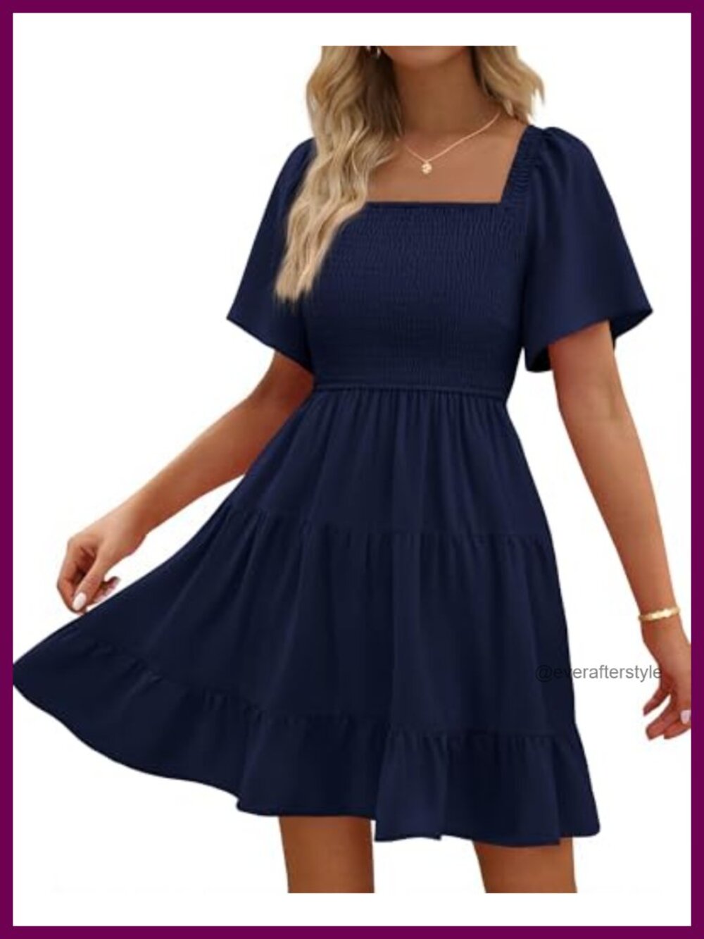 Women's Smocked Mini Dress Square Neck Flutter Sleeve Tiered Ruffle Summer